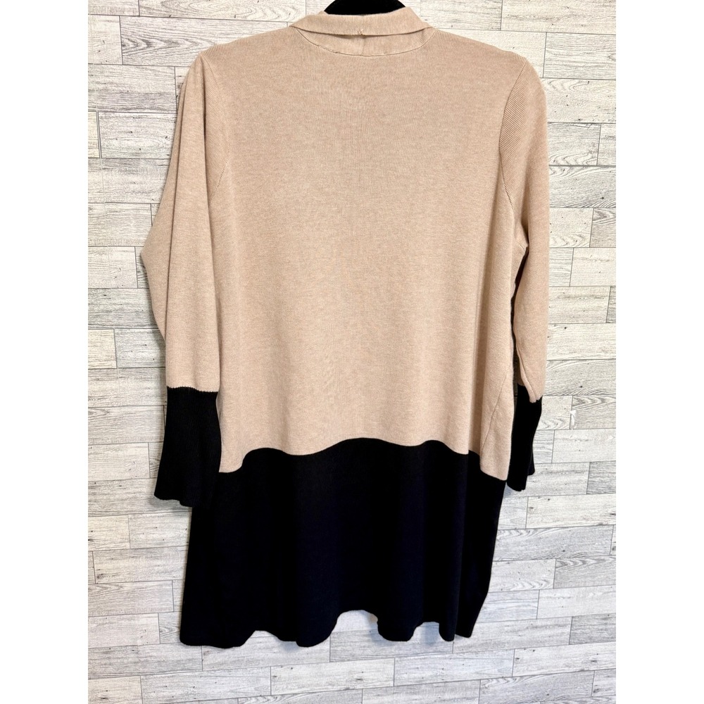 Cyrus Womens 1X Chic Tan Black Colorblock Open Front Longline Cardigan Sweater - Picture 7 of 10